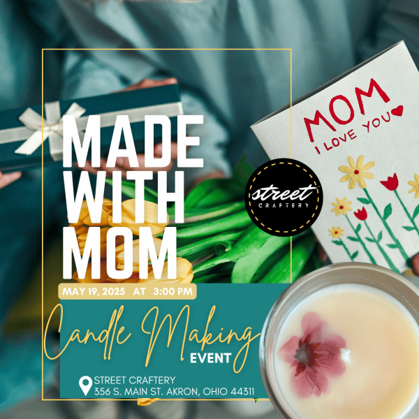 Graphic featuring a Mother's Day card and candle