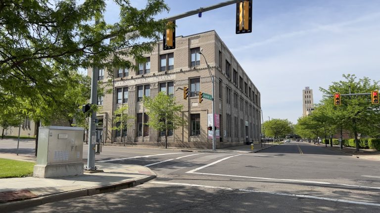 Photo of downtown Akron and the Summit Artspace building