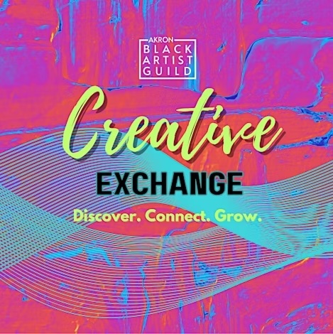 Colorful graphic with text that reads "Creative Exchange: Discover. Connect. Grow"