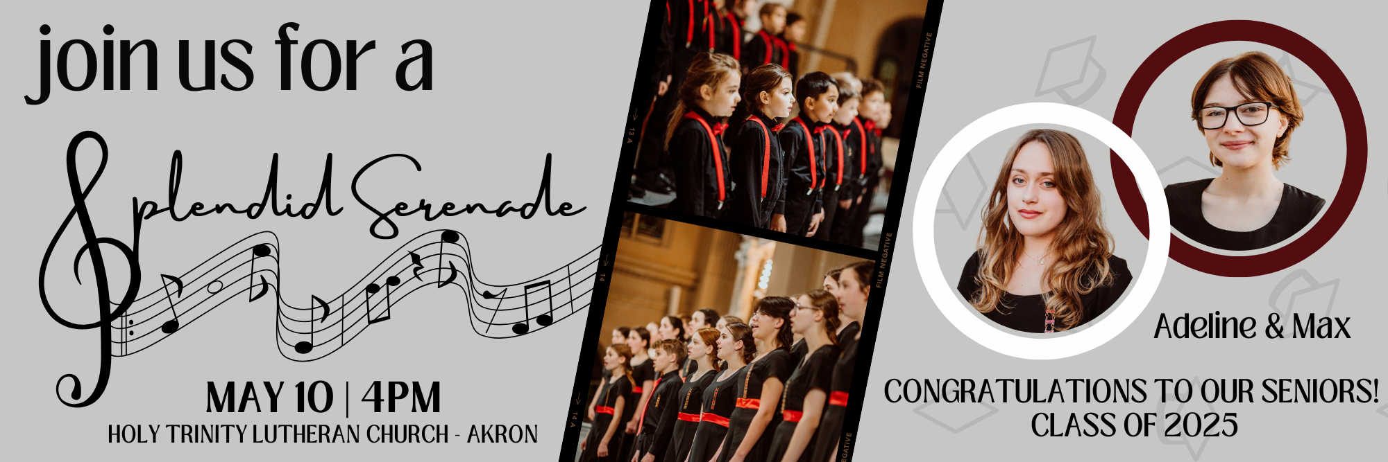 Graphic featuring choirs dressed in red and black