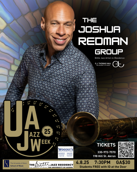 Black and blue graphic advertising UA JazzWeek 25 and the Joshua Redman Group