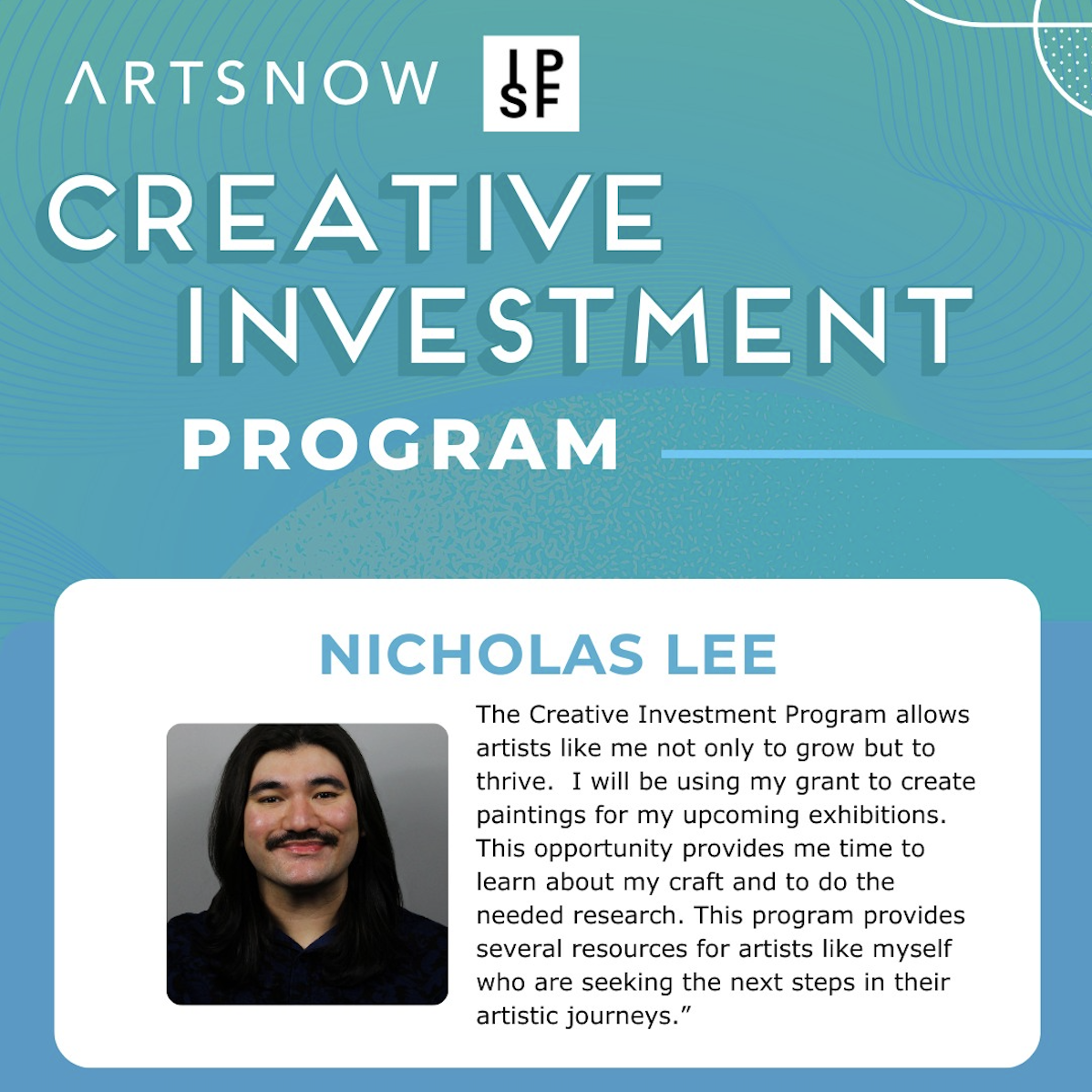 Blue graphic congratulating the 2024 Creative Investment Program recipients. 