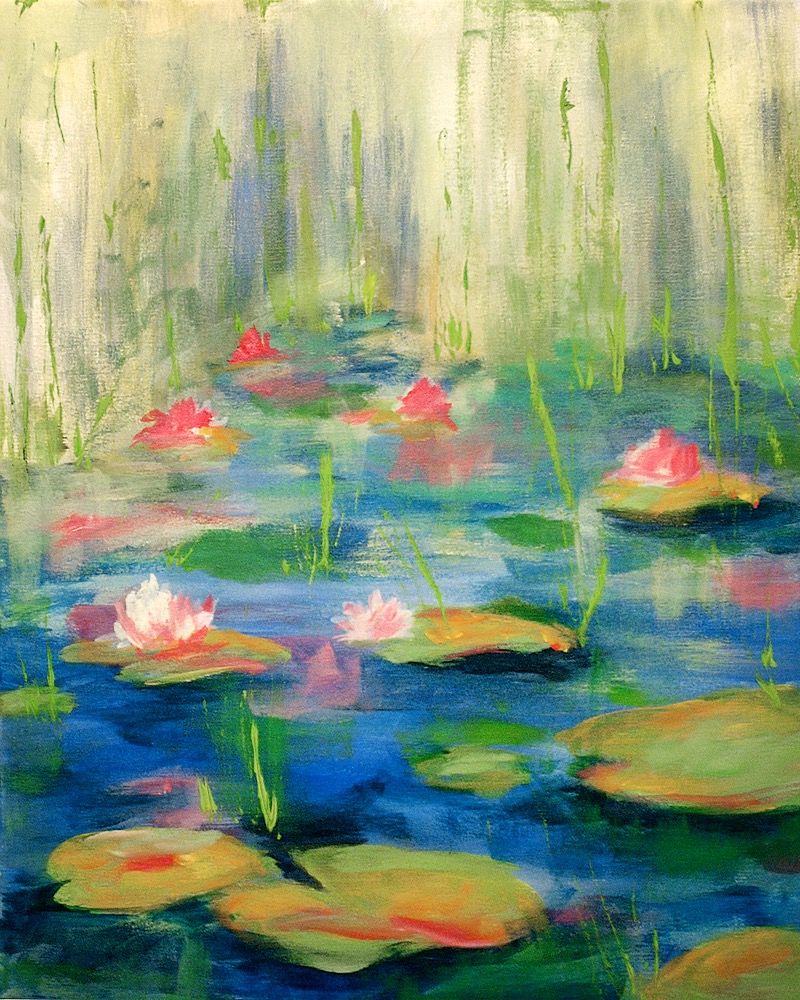Colorful painting of waterlillies
