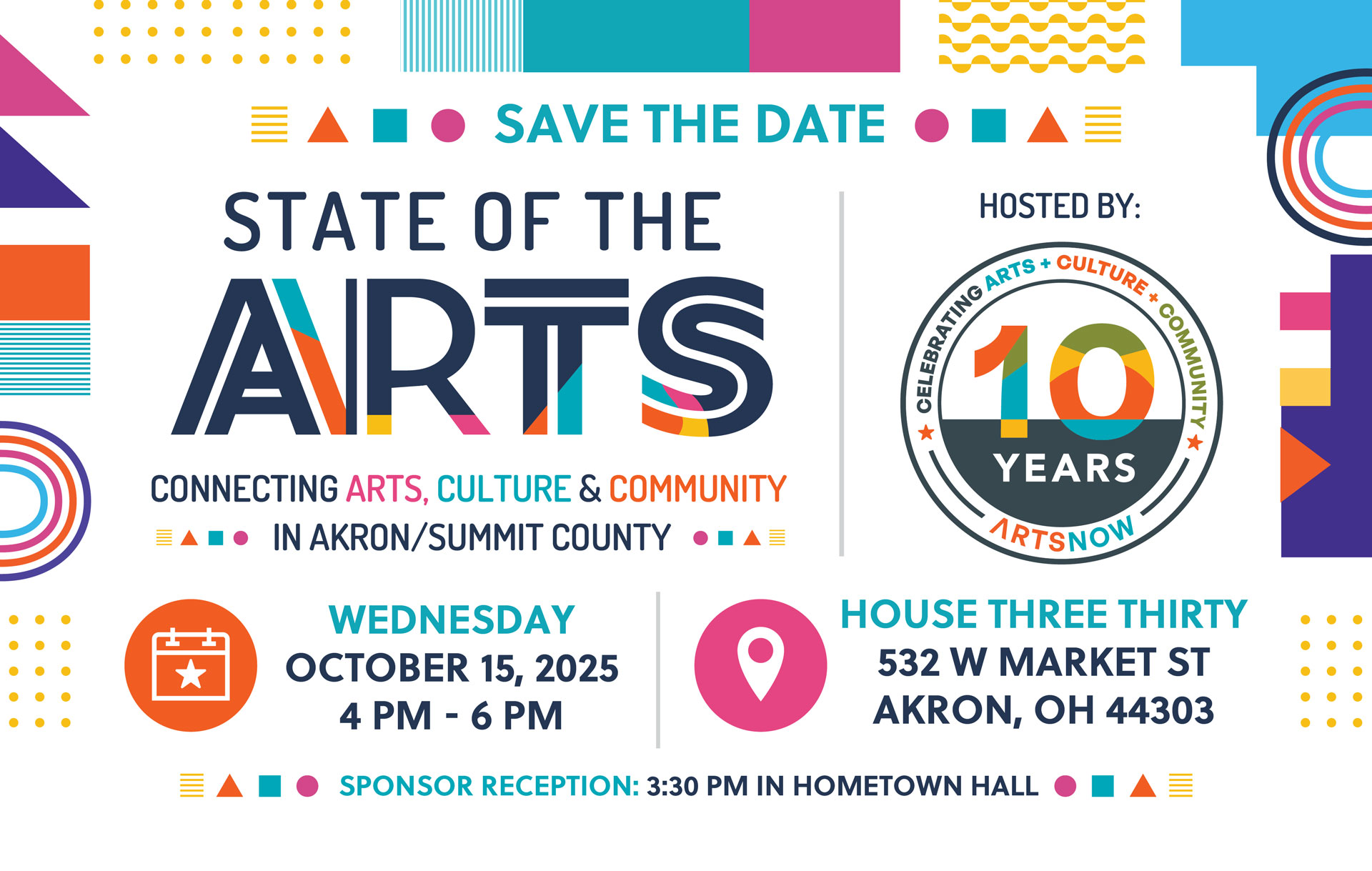 Colorful graphic announcing State of the Arts event 