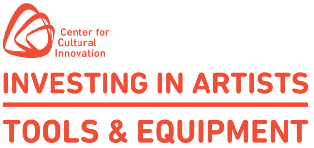 Orange and white graphic announcing Investing in Artists
