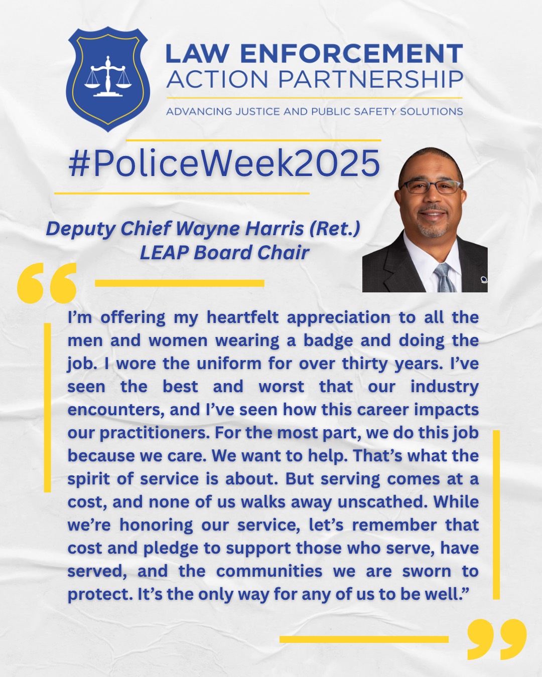 Quote by LEAP Board Chair Wayne Harris