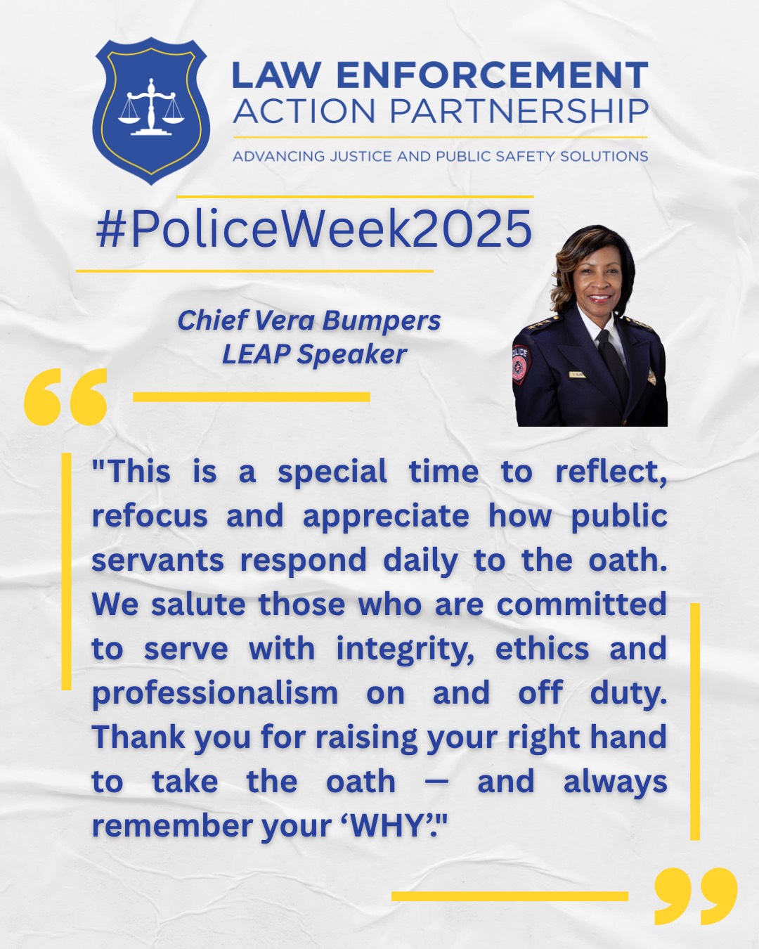 Quote by LEAP Speaker Chief Vera Bumpers
